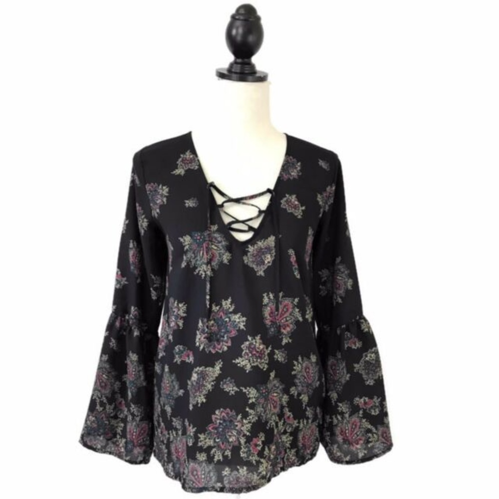 Abercrombie and Fitch bell sleeve lace up top